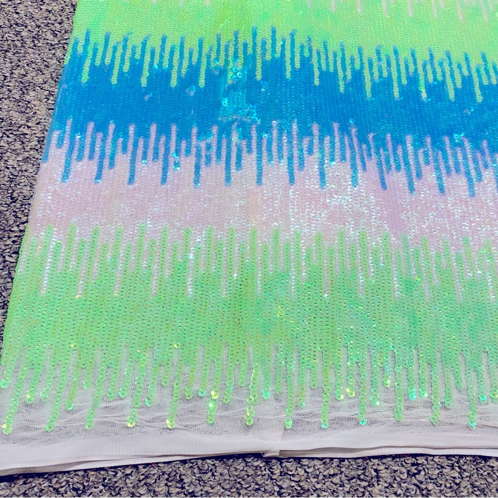 Fabric! Ombré Sequin 38x51 inches Approximately Green White Blue Neon Sparkly
